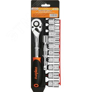 Набор головок торцевых с аксессуарами 1/2''DR, 10-19 мм, 12 предметов 911212 Ombra