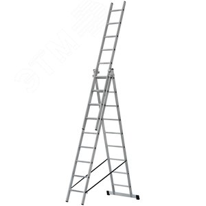 Лестница трехсекционная алюминиевая, 3 х 9 ступеней, H=257/426/591 см, вес 11.18 кг 65434 FIT РОС