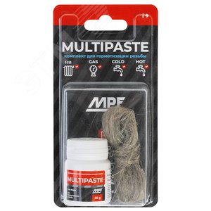 Комплект паста уплотнительная универсальная (вода, газ, 25 гр) MULTIPASTE + лён Premium, МР ИС.131728 MasterProf