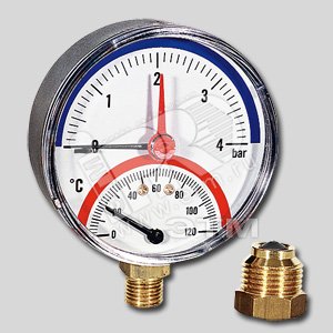 Термоманометр 1/2' х 80 мм 0-10 бар 0-120 град. с автоматическим запорным клапаном 10025525 WATTS Industries